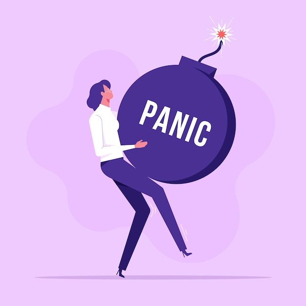 Notion De Panique. Jeune Femme Portant Une Bombe Panique, Anxiété, émotion Stressée Ou Colère
