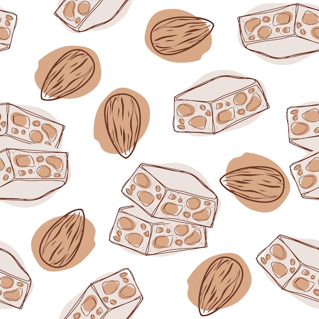 Nougat avec motif sans couture aux amandes Illustration vectorielle