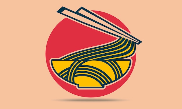 Nouilles Ramen Avec Illustration D'icône Vectorielle De Dessin Animé De Baguettes, Bol De Nouilles Alimentaires Dans Un Style Design Plat