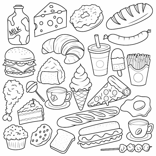 Vecteur nourriture et baverage dessin au trait vectoriel doodle