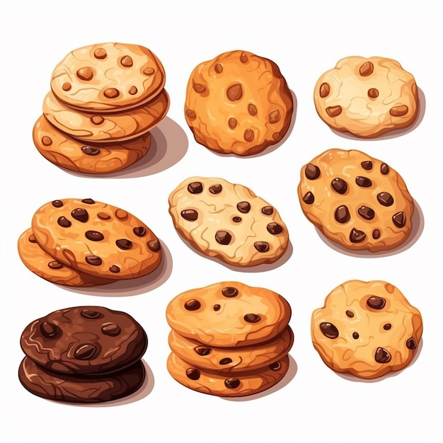 Nourriture Cookie Doux Illustration Collation Vecteur Isolé Chocolat Dessert Boulangerie Biscuit Sug