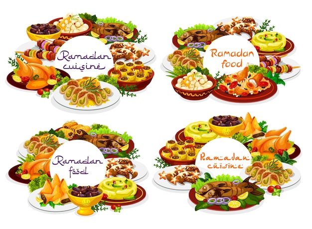 Vecteur nourriture du ramadan iftar eid mubarak plats de repas du menu