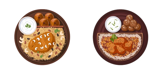 Nourriture épicée indienne Biryani au beurre de poulet ou Murgh Makhani Biryani avec raita et gulab jamun