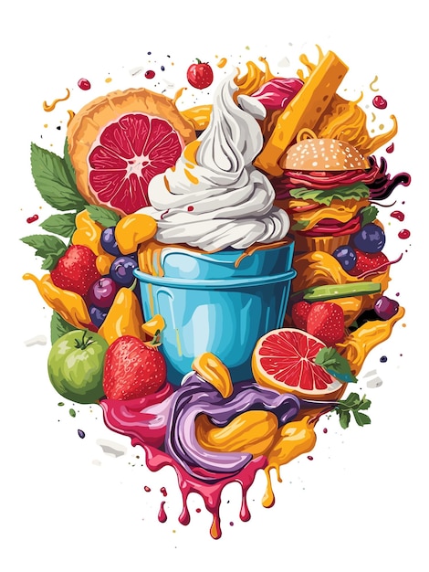 Nourriture Gourmande Délices Culinaires Illustration Vectorielle De Conception De T-shirt