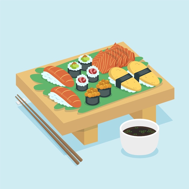 Vecteur nourriture japonaise design plat dessiné à la main