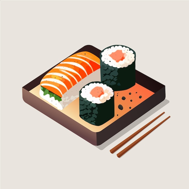 La nourriture japonaise vectorielle sushi délicieux authentique plats asiatiques traditionnels illustration vectorielle plate