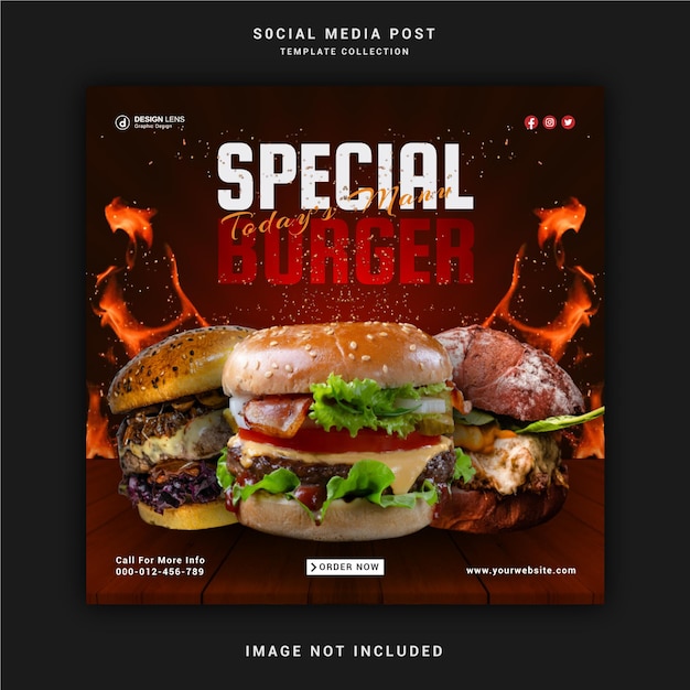 Nourriture Menu Spécial Burger Publication Sur Les Réseaux Sociaux