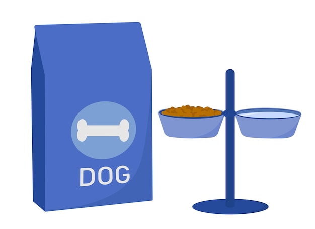 Vecteur nourriture pour animaux de compagnie nourriture pour chiens et bol emballage illustration vectorielle plate
