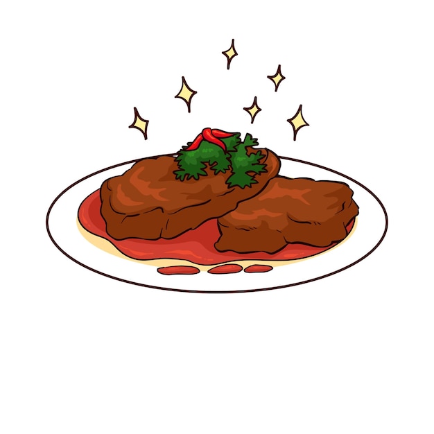 Nourriture Rendang Dessinée à La Main 1