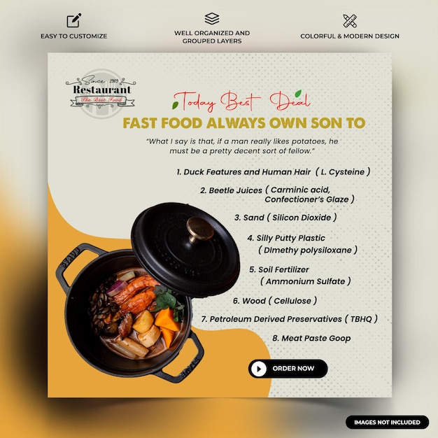 Nourriture Restaurant Menu Instagram Social Media Post Web Banner Template Vecteur Premium