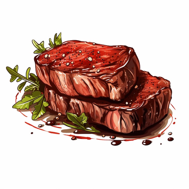 Nourriture Steak Viande Vecteur Bbq Illustration De Viande De Bœuf Barbecue Grill Restaurant Menu Isolé Sli