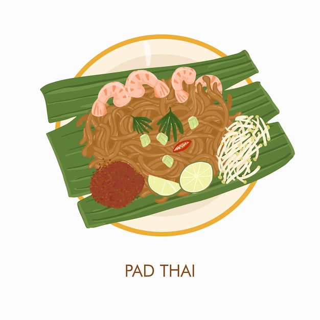 Nourriture Thaïlandaise, Illustration Vectorielle Pad Thai