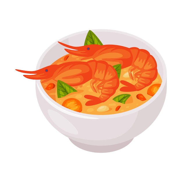 Nourriture traditionnelle thaïlandaise avec soupe de crevettes ou bouillon de curry Illustration vectorielle