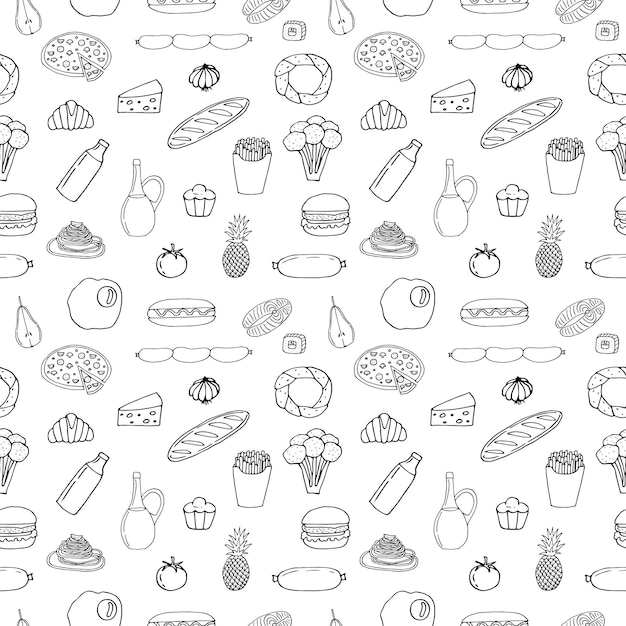 Vecteur nourriture transparente motif vector illustration dessin à la main doodles