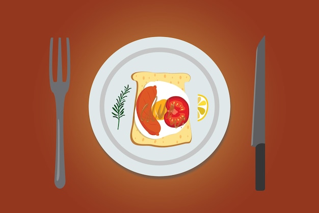 Nourritures savoureuses d'un plat avec une fourchette et un couteau