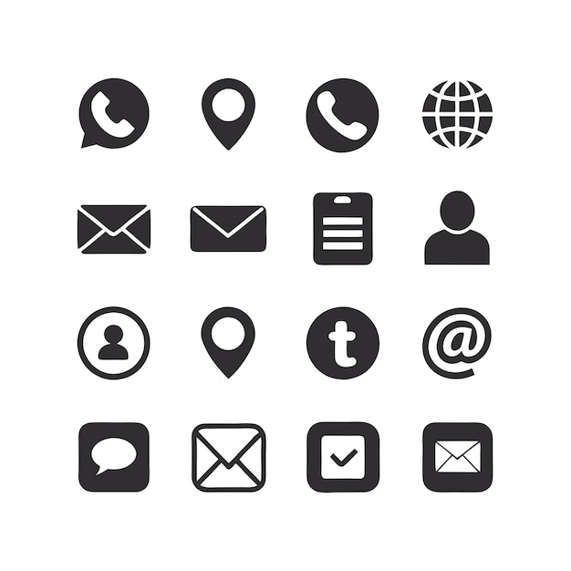 Nous contacter Icon Set Collection Vector pour les documents d'interface utilisateur, les sites Web et les applications mobiles