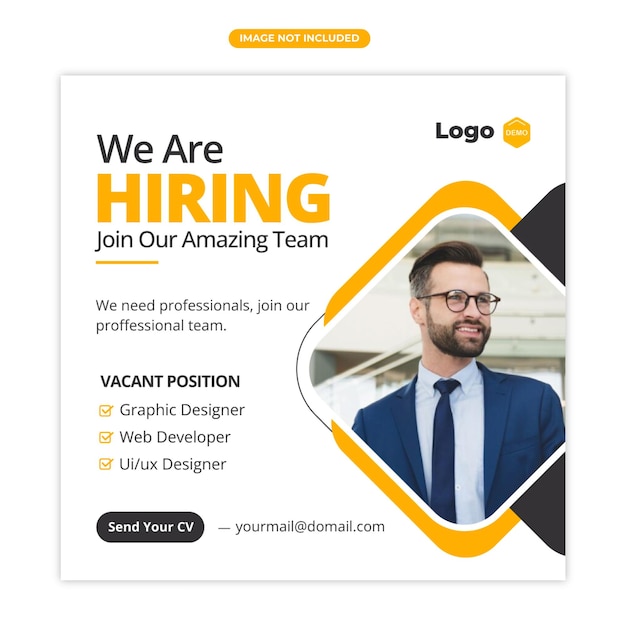 Nous embauchons une bannière carrée d'offre d'emploi ou un modèle de publication sur les réseaux sociaux