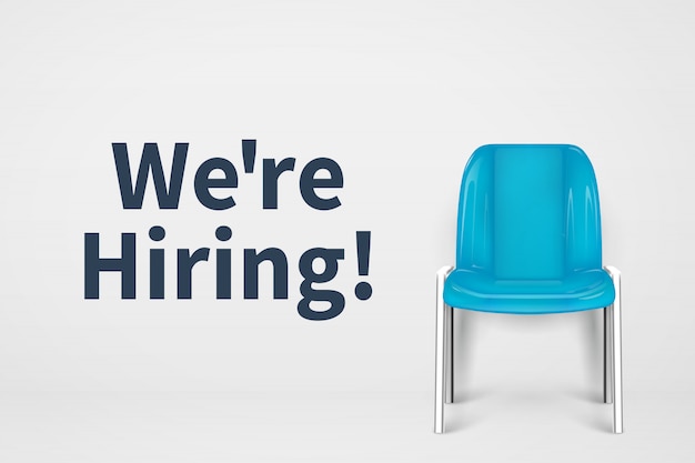 Nous embauchons le concept. Chaise de bureau vacante. Fond de vecteur de recrutement entreprise siège vide