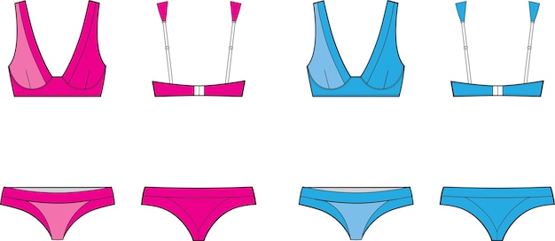 Nouveau Bikini D'été Flat Sketch Modèle D'illustration Vectorielle De Dessin Technique