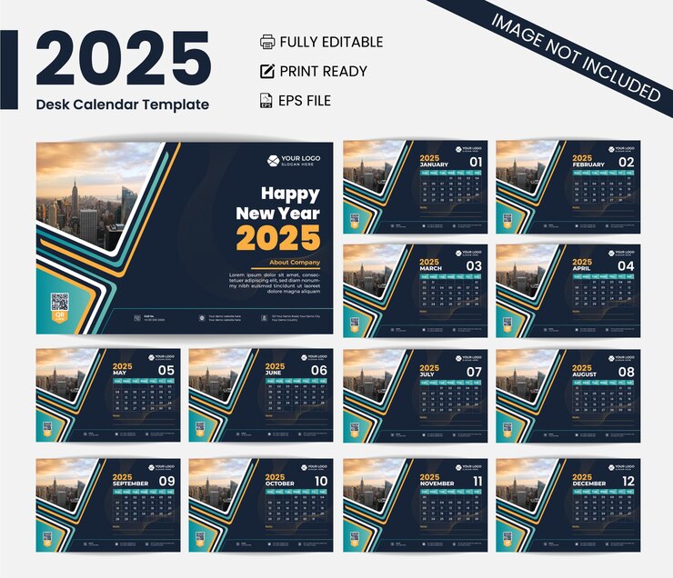 Vecteur nouveau calendrier de bureau de l'année 2025 conception mensuelle et annuelle