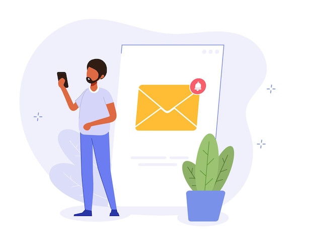 Nouveau Concept D'illustration D'e-mail Recevez Une Notification Sur Votre Téléphone à Propos D'un Nouvel E-mail