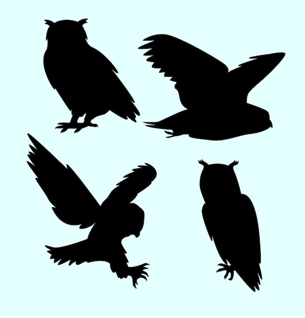 Nouveau ensemble de silhouettes de hibou Illustration vectorielle Ensemble de silhouette d'aigle eurasiatique, de hibou, d'oiseaux nocturnes sauvages