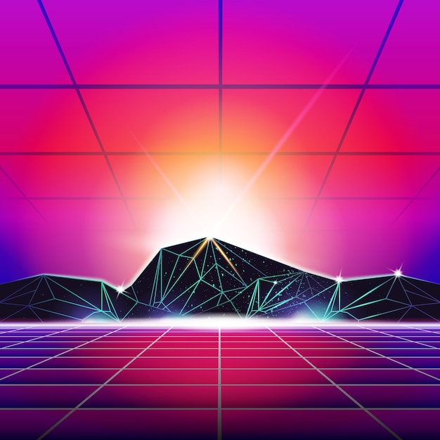 Nouveau Fond D'onde Rétro. Synthwave Retro Design Et éléments