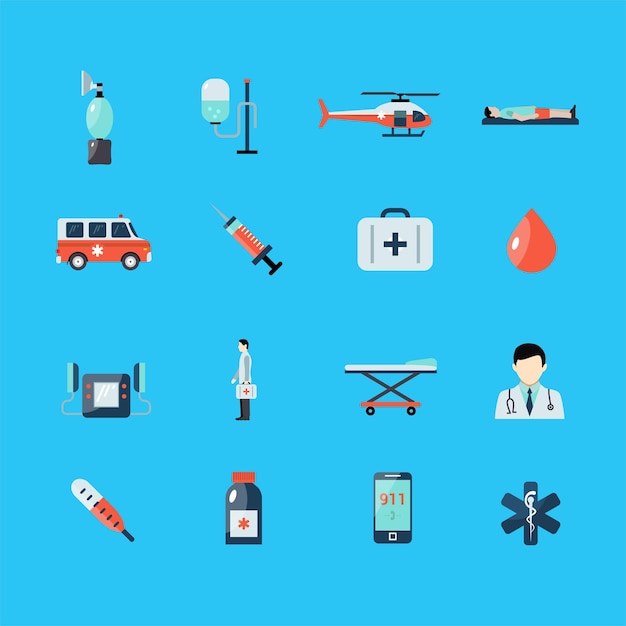 Nouveau jeu d'icônes médicales Icones médicales plates et illustration de panneaux de soins de santé
