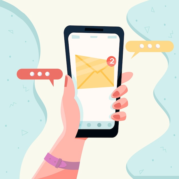 Nouveau Message Sur L'écran Du Smartphone. Notion De Notification Par Courrier électronique. Notification Par E-mail Non Lue. Illustration Vectorielle.