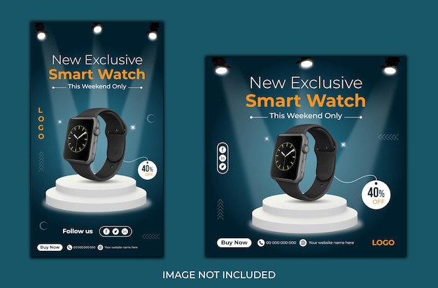 Nouveau Modèle De Bannière De Publication Et D'histoire De Médias Sociaux De Produit De Marque De Montre Intelligente Exclusive Vecteur Premium