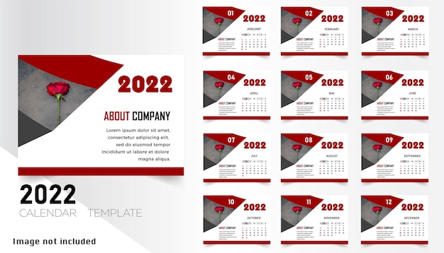 Nouveau Modèle De Calendrier De Bureau Rouge 2022 Année Entreprise Commerciale Blanche