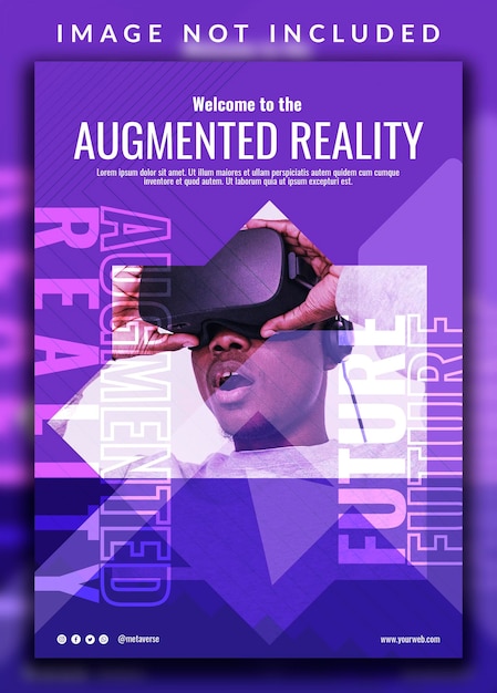 Nouveau modèle de conception de flyer moderne futuriste néon métaverse de réalité augmentée verticale horizontale