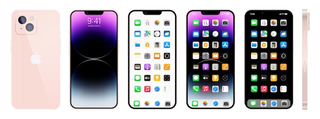 Vecteur nouveau smartphone rose iphone 14 apple inc avec ios 14 page d'accueil de la page de navigation du téléphone à écran verrouillé avec 47 applications populaires illustration vectorielle eps10 editorial