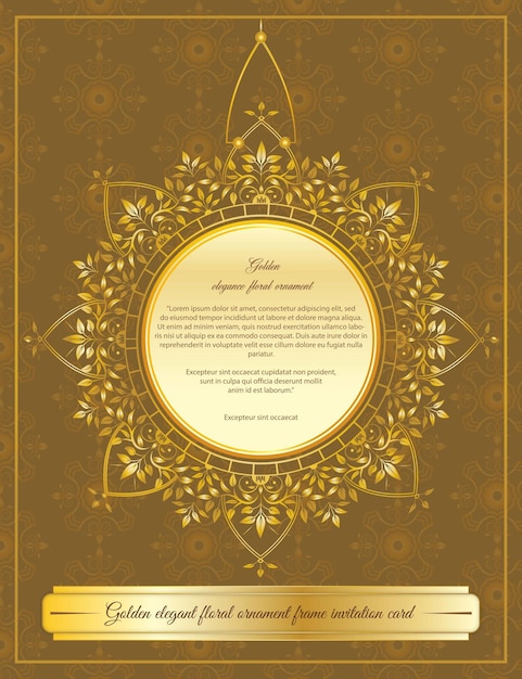 Nouveau style cercle doré élégant cadre d'ornement floral design de bordure vectoriel sur couleur brun clair