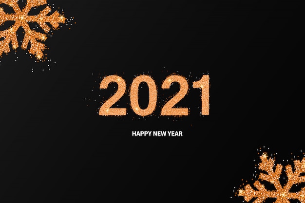 Nouvel An 2021 Fond Brillant Avec Des Flocons De Neige Dorés
