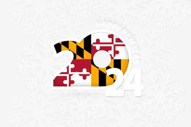 Vecteur nouvel an 2024 pour le maryland sur fond de flocon de neige