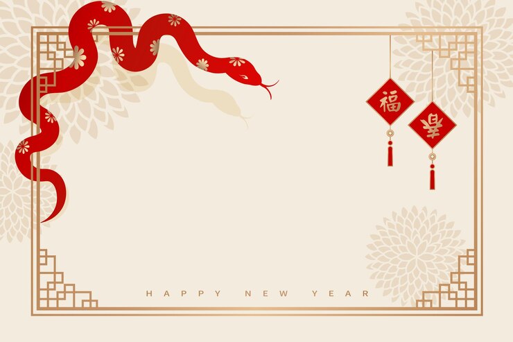 Vecteur le nouvel an chinois 2025 avec des frontières chinoises et un serpent célébrant l'année du serpent
