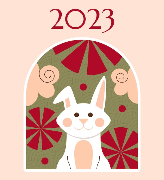 Nouvel an chinois année du signe du zodiaque lapin Illustration vectorielle de carte postale dans un style plat