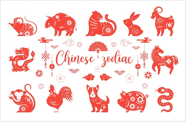 Nouvel An Chinois, Symboles D'animaux Du Zodiaque Chinois.