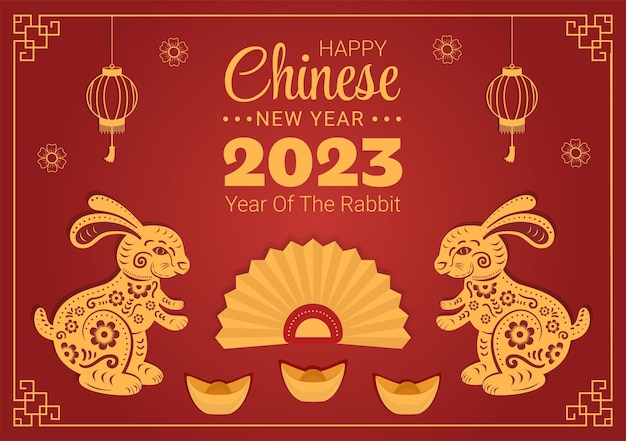 Nouvel an lunaire chinois 2023 jour du lapin signe du zodiaque illustration plate de dessin animé dessiné à la main