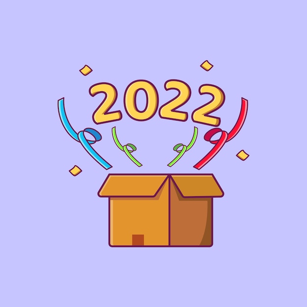 La Nouvelle Année 2022 Sort De La Boîte Vector Illustration Plate