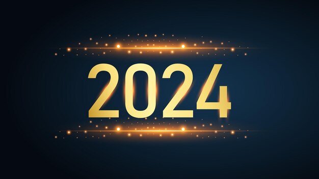 Vecteur la nouvelle année 2024 brille d'or sur le vecteur de fond bleu