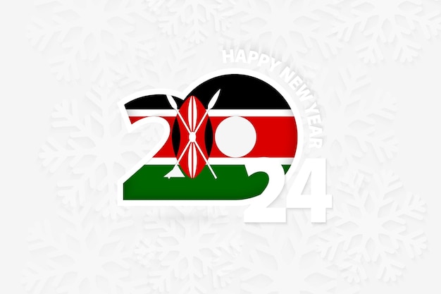 Vecteur la nouvelle année 2024 pour le kenya sur un fond de flocons de neige