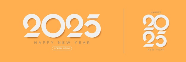 Vecteur nouvelle année 2025 avec un numéro de conception minimaliste sur un fond orange moderne