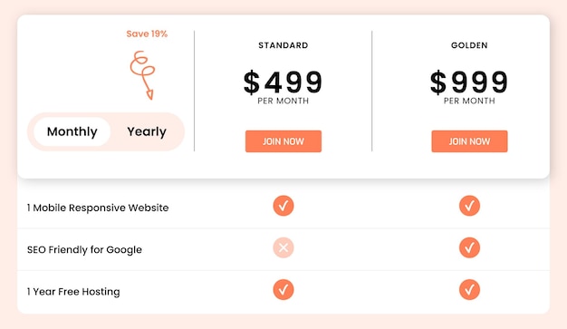 Nouvelle Conception De Modèle De Tableau De Tarification Moderne Avec Plans D'abonnement