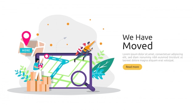 Nouvelle Entreprise D'annonce D'emplacement Ou Concept D'adresse De Bureau De Changement. Nous Avons Déplacé L'illustration Pour Le Modèle De Page De Destination, L'application Mobile, L'affiche, La Bannière, Le Dépliant, L'interface Utilisateur, Le Web Et L'arrière-plan