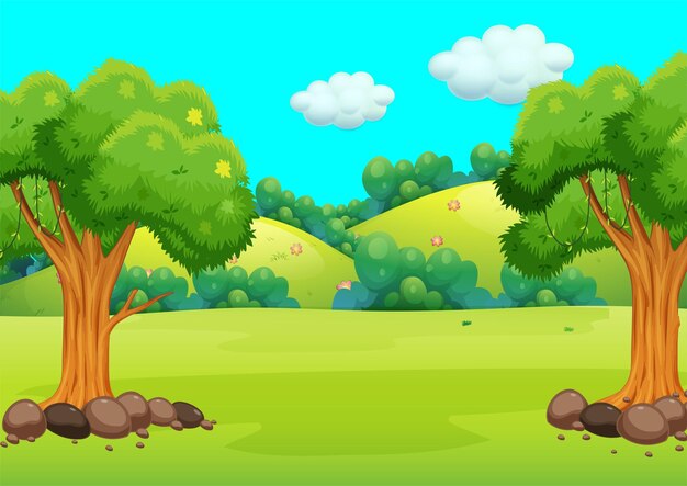 Nouvelle forêt naturelle à la scène de nuit avec beaucoup d'arbres illustration