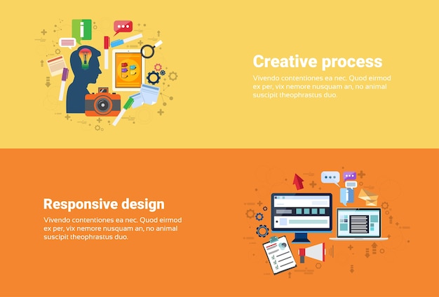 Nouvelle Idée Inspiration Processus Créatif, Technologie Computer Responsive Design Web Banner Plat Vecteur I