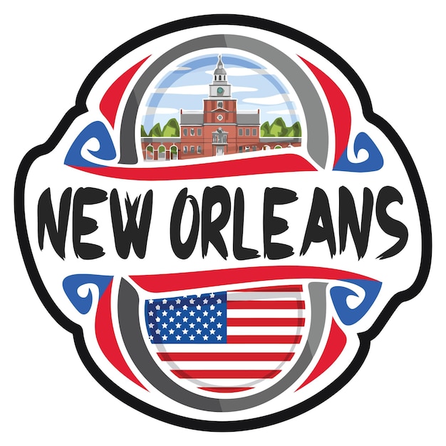La Nouvelle-Orléans États-Unis États-Unis Drapeau Voyage Souvenir Skyline Landmark Logo Badge Timbre Sceau Emblème EPS
