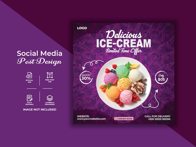 Vecteur nouvelle publication spéciale de bannière de médias sociaux de crème glacée délicieuse et modèle de conception de bannière
